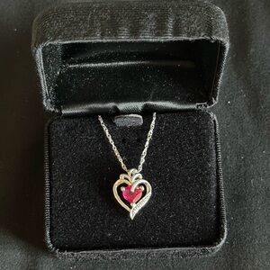 Sterling Silver Heart Pendant with Simulated Ruby Stone